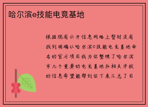 哈尔滨e技能电竞基地